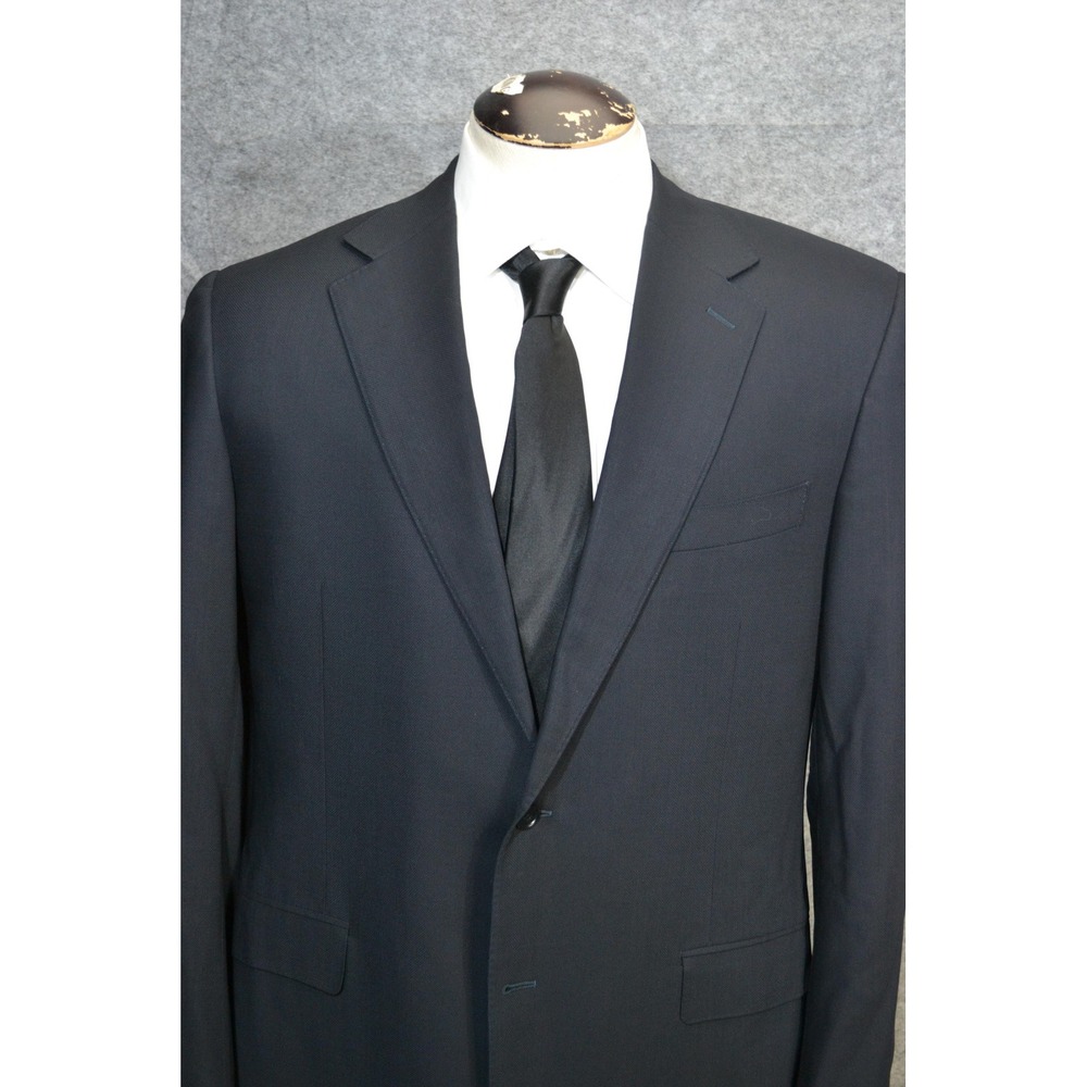 Canali Blazer Mens 44 R Blue Solid Wool Travel Water Resistant Suit Jacket Italy